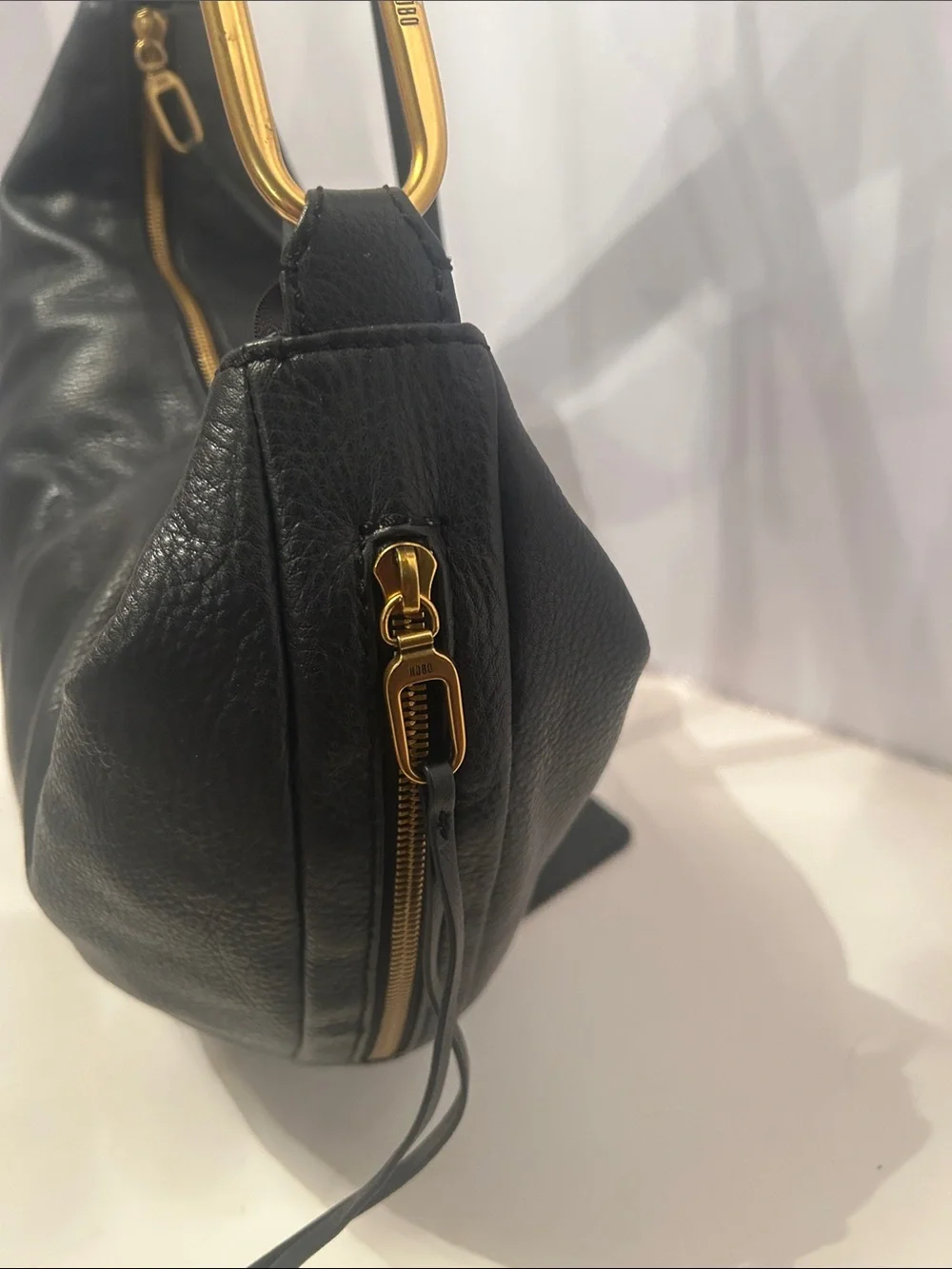New HOBO Black Leather Hobo with Gold-Tone Hardware